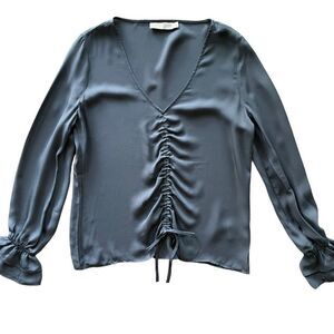 Go by Go Silk Blouse Top Gray Long Sleeve Size Small